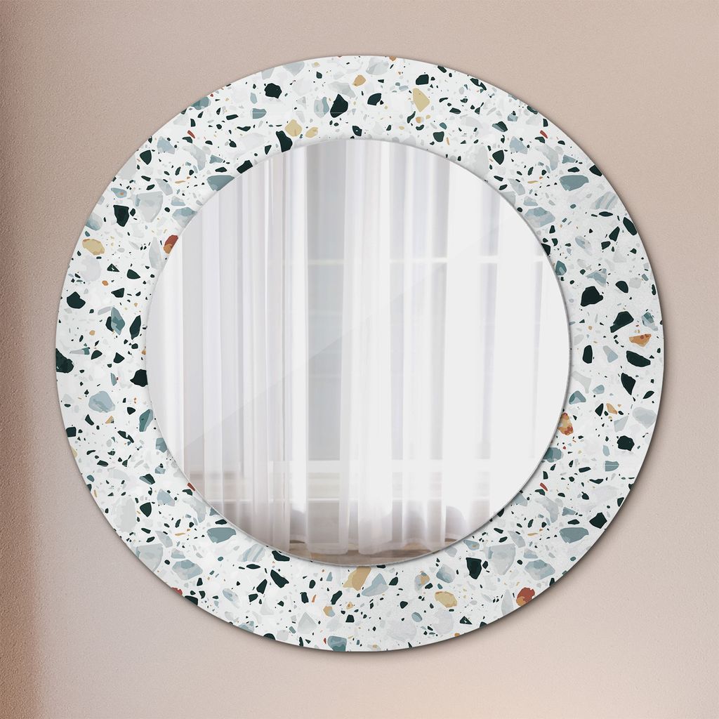 Ø60cm Spiegel - Glasrahmen mit Aufdruck - Wandspiegel Schlafzimmer - natürlich Stein