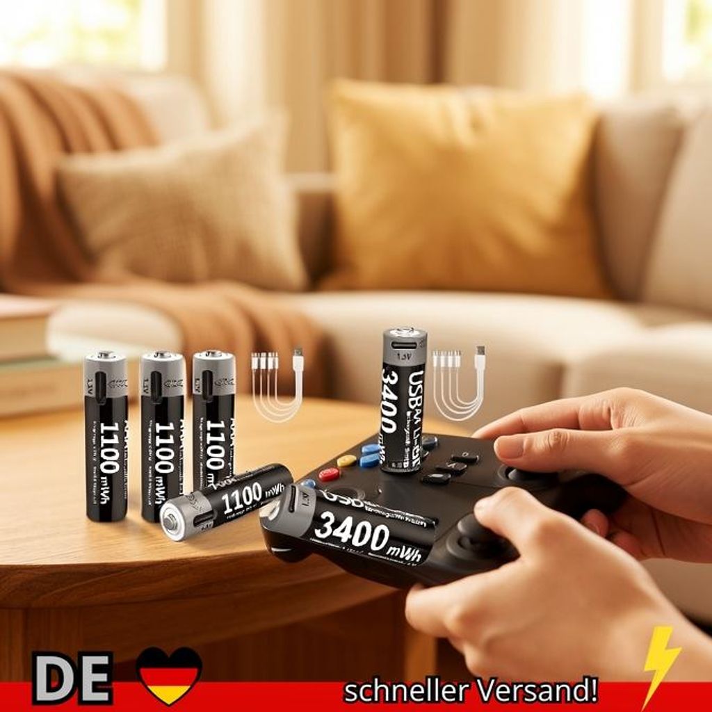 Kuugro Li-Ionen-AAA- und AA-Akkus USB-Lithium-Ionen-3400 Mwh 1 5 V + 1100