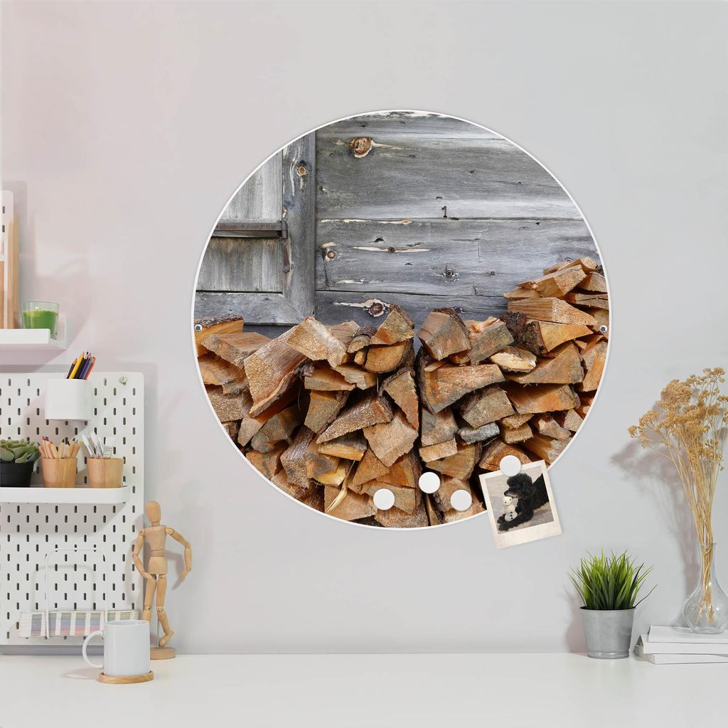 Design Stahlmagnettafel Weiß Rund 47cm Feuerholz