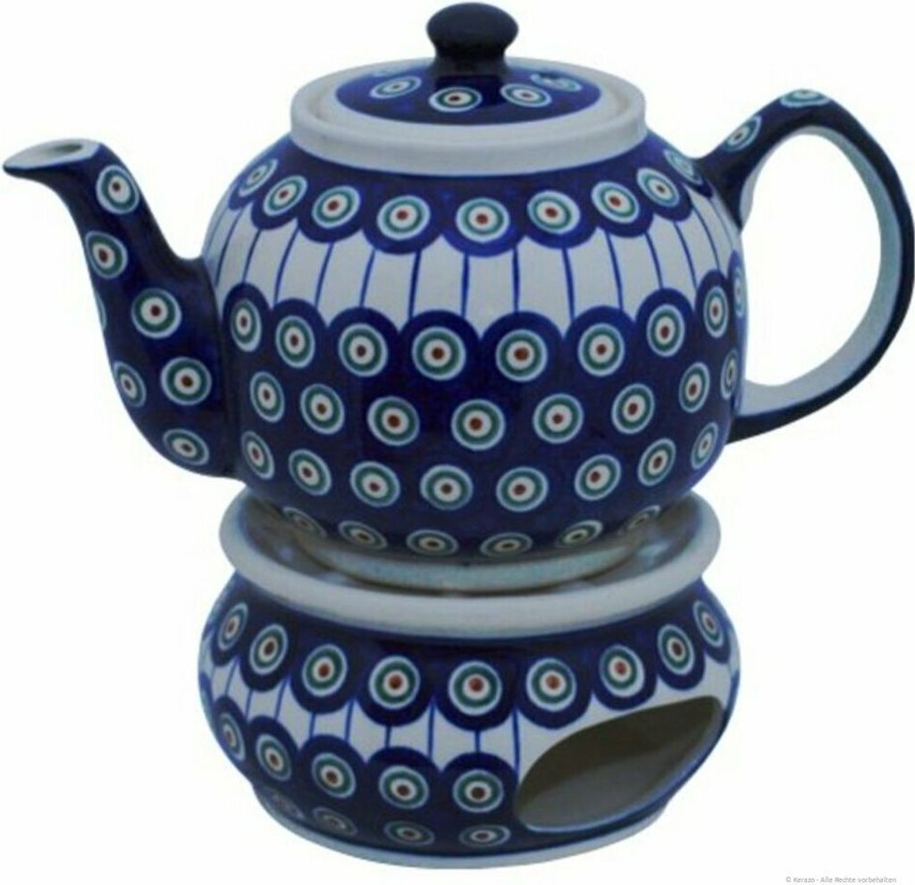 Original Bunzlauer Keramik 1,0 Liter Teekanne Ø23 cm mit Stövchen Design 8