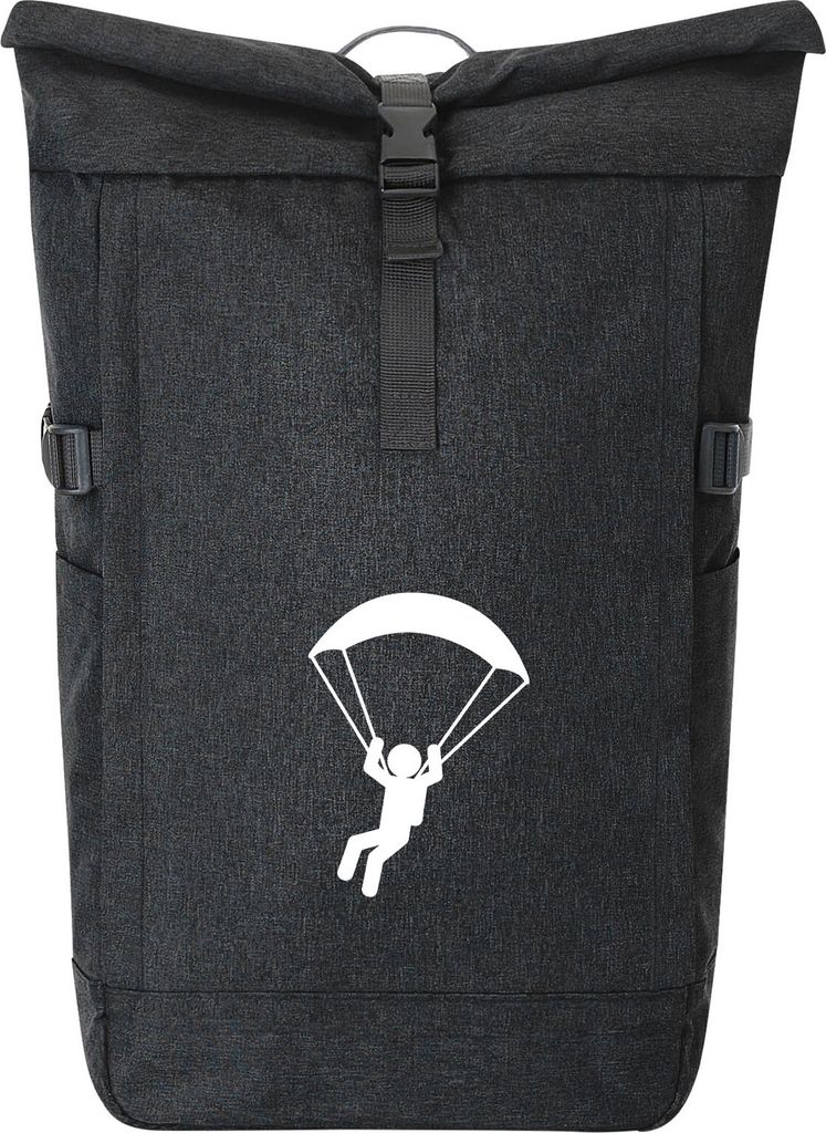 Huuraa Kurierrucksack Paragliding Gleitschirmfliegen 30-44 Liter Black Melange Fairtrade Rolltop Rucksack Geschenkidee