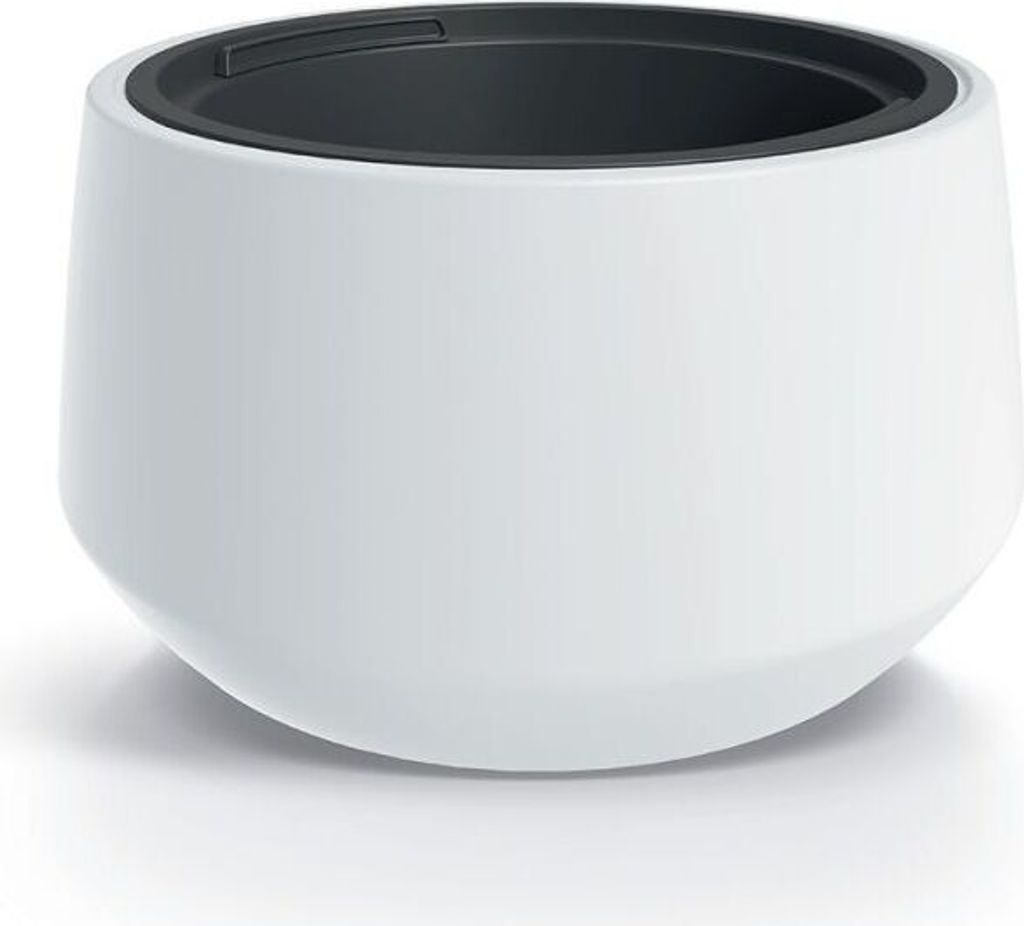 A white planter with a black interior, shown from a slightly elevated side angle on a white background.