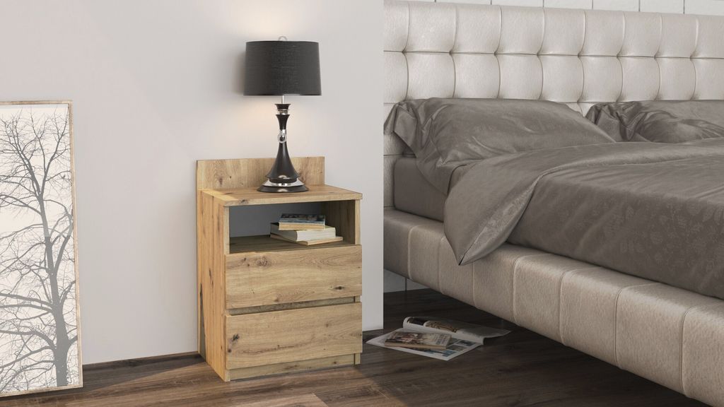 Comodino Topeshop M1 ARTISAN con 2 cassetti in quercia Immagine del prodotto 