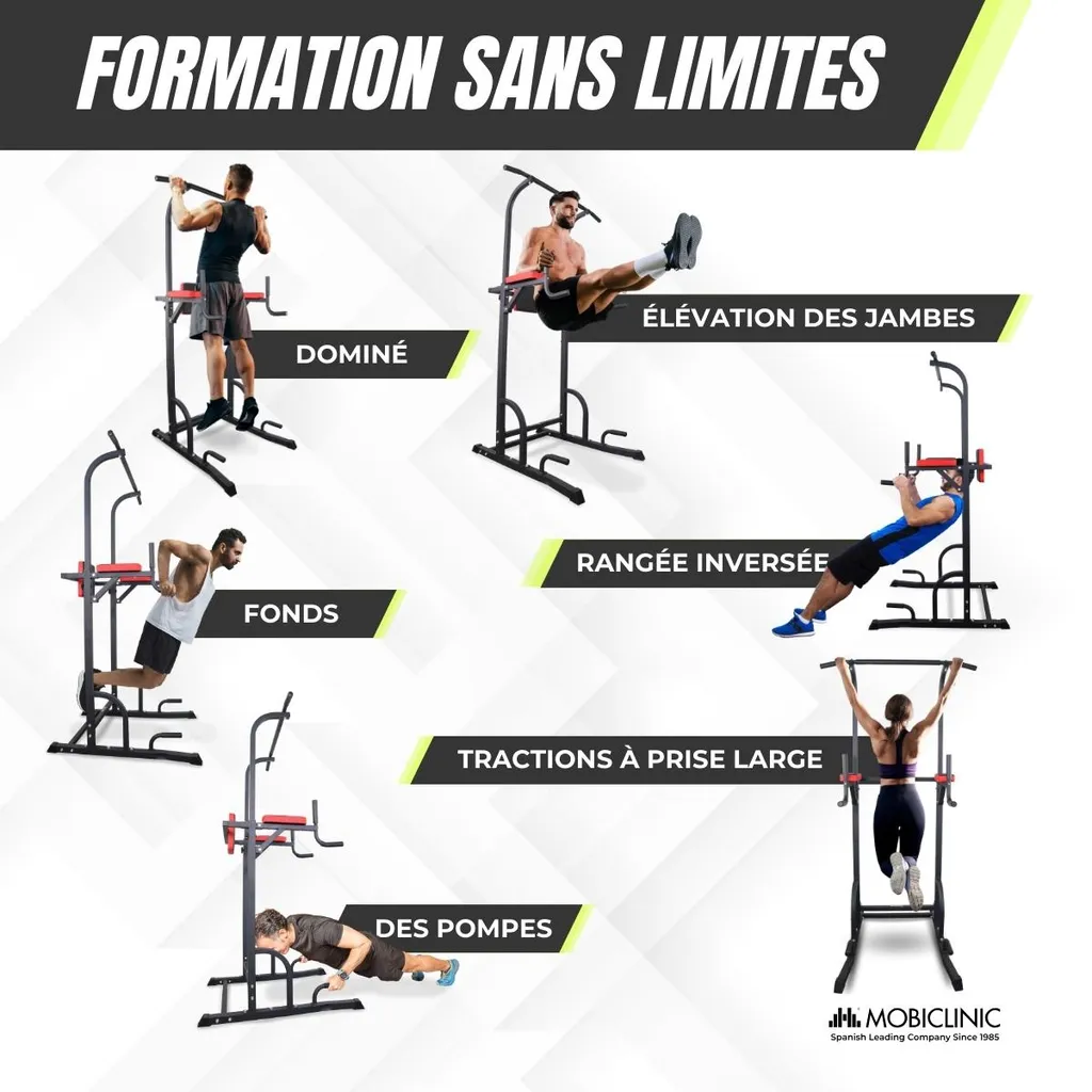 Mobiclinic MultiFit Power Tower Station de Musculation Dips 100 kg