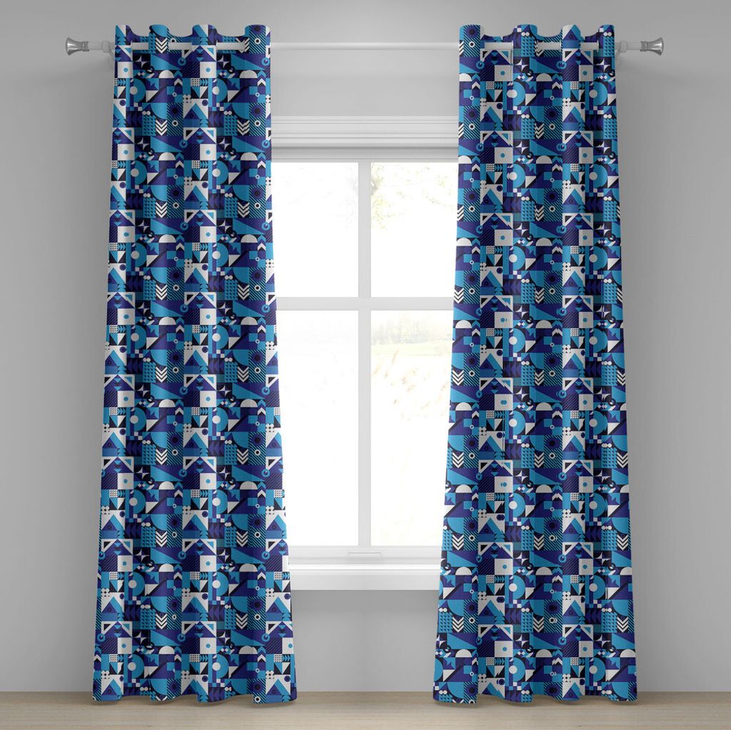 ABAKUHAUS Navy blau Ösenvorhang, Zeitgenössisches geometrisches Mosaik mit den reichen modernen und abstrakten Formen, Dekorative 2-Panel-Fenster...