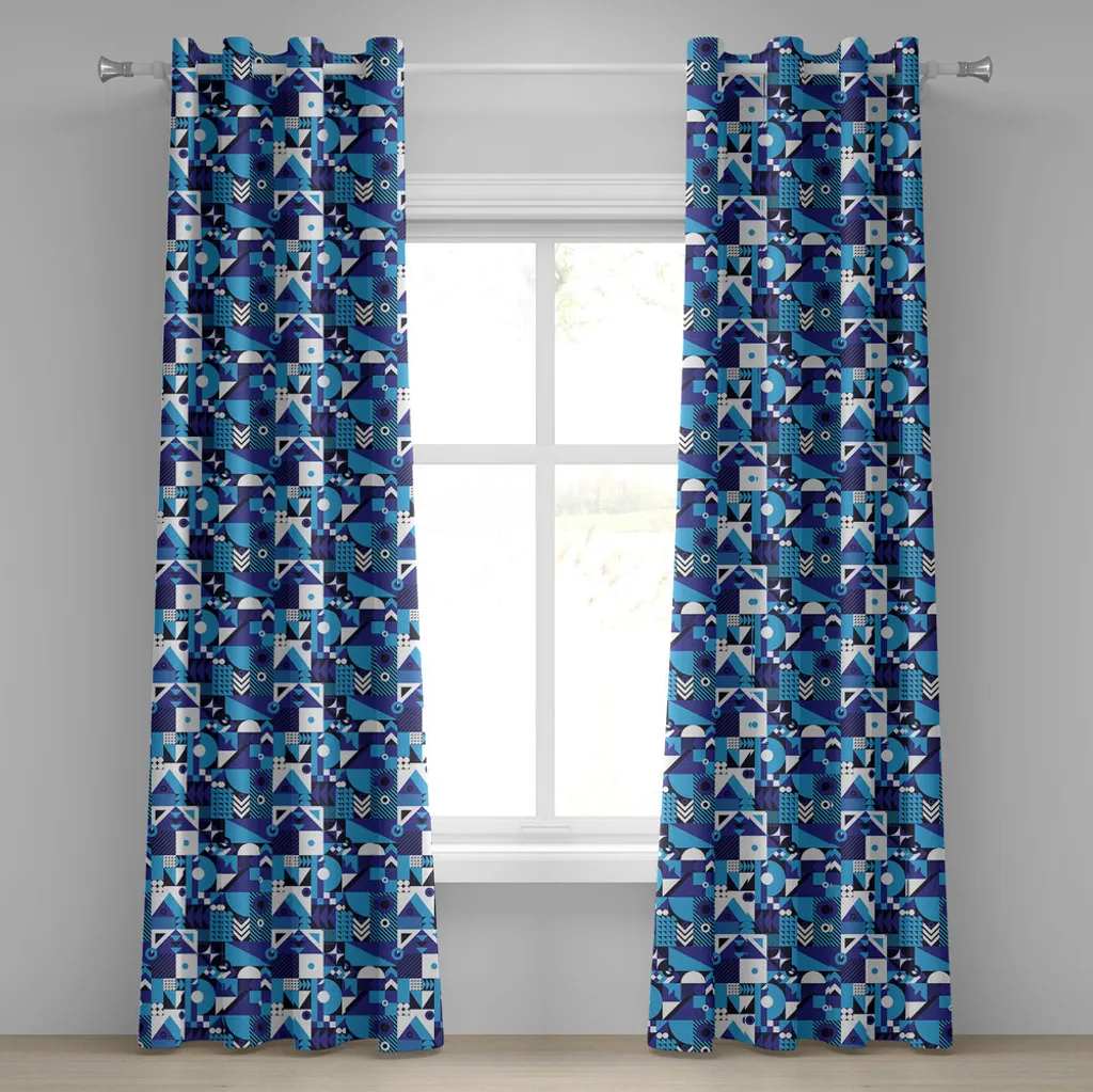 ABAKUHAUS Rideau à oeillets bleu marine mosaïque géométrique 280x245cm