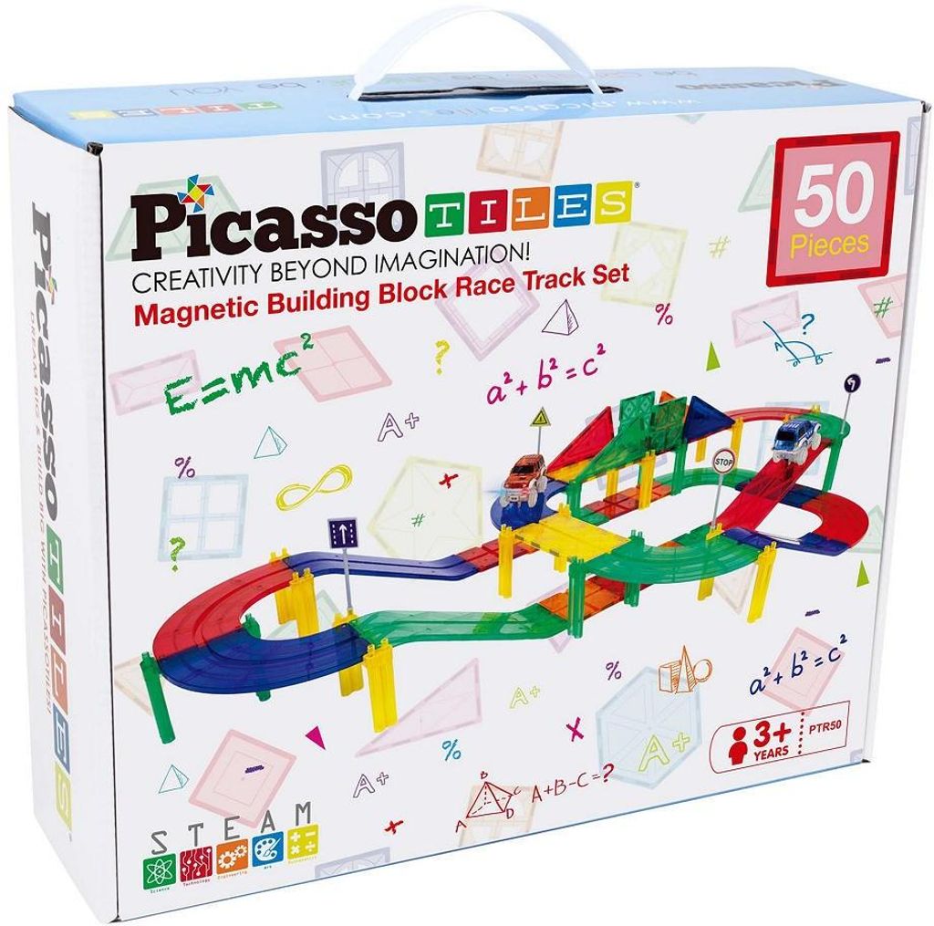 PicassoTiles 50pc Magnetic Race Track Building Blocks, Zdjęcie produktu 