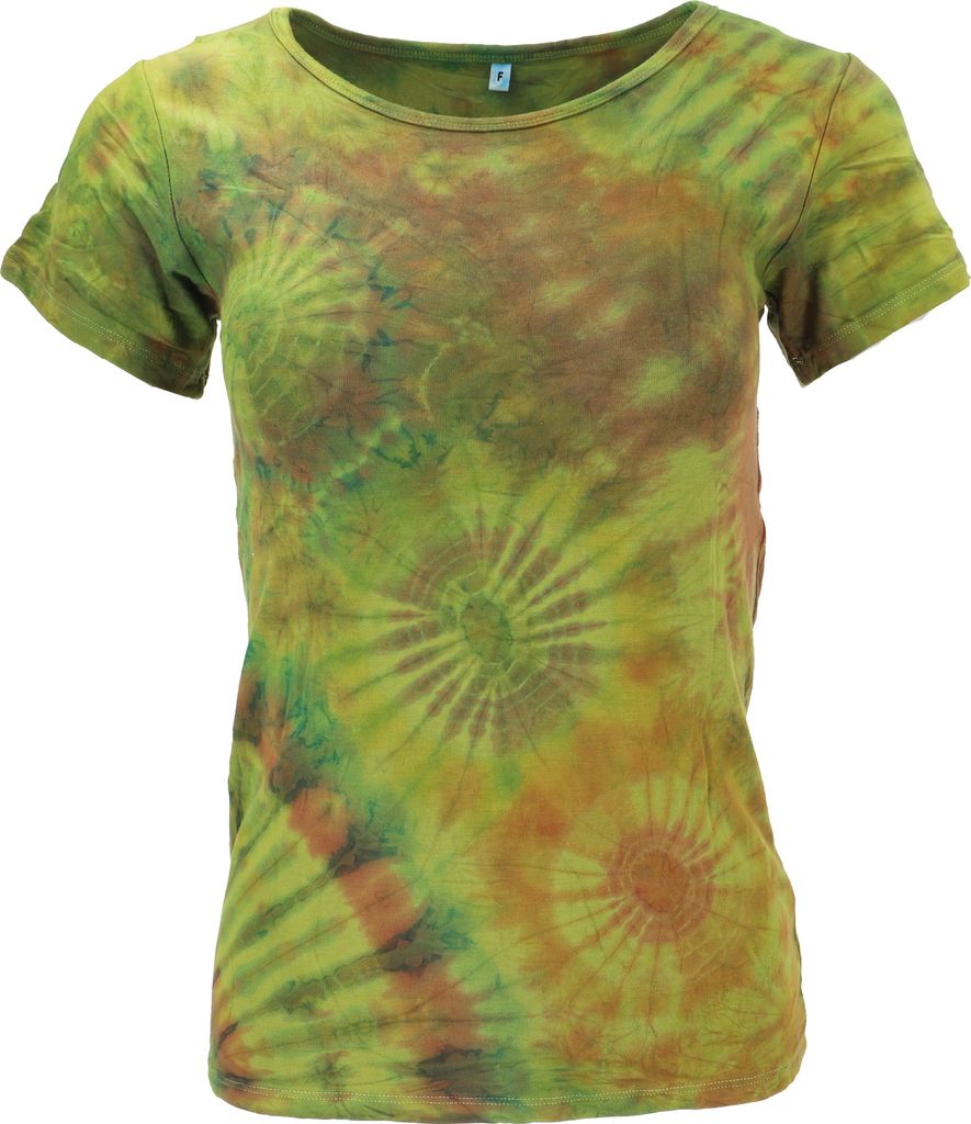 Batik Hippie T-Shirt, Unikat Boho Batikshirt - Lemongrün, Damen, Viskose,Elasthan, Tops & T-Shirts