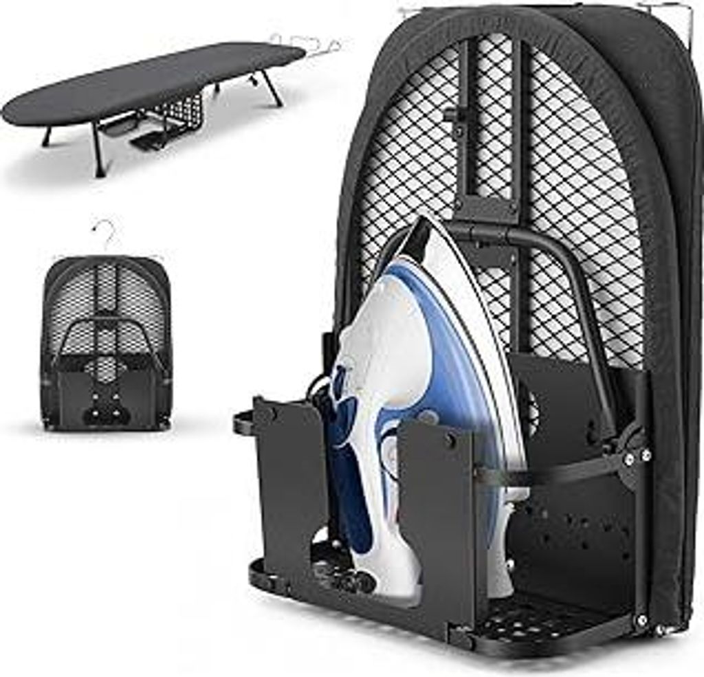 Klappbügelbrett mit Bügeleisenablage & Halterung, Mini Bügelbrett faltbar mit Anti-Rutsch-Füßen & hitzebeständiger Abdeckung, Kompakt 81x30.5...