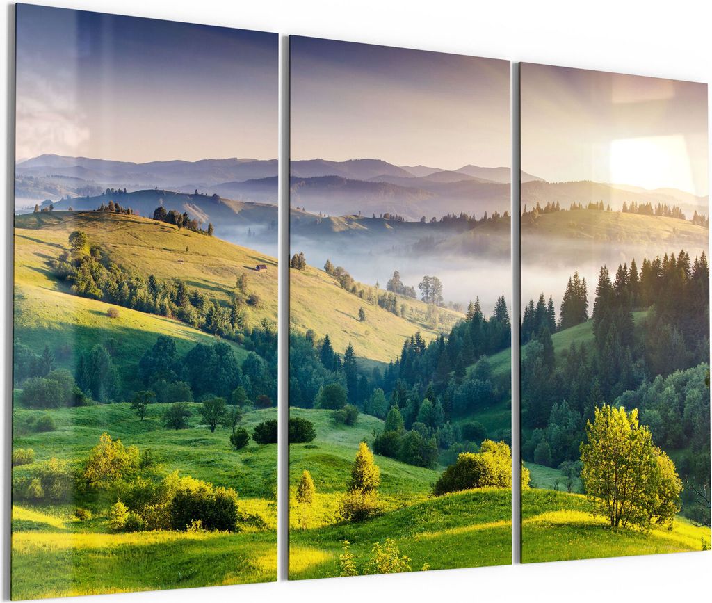DEQORI Glasbild Echtglas 3x50x100 cm 'Blick über Karpaten' Wandbilder XXL groß