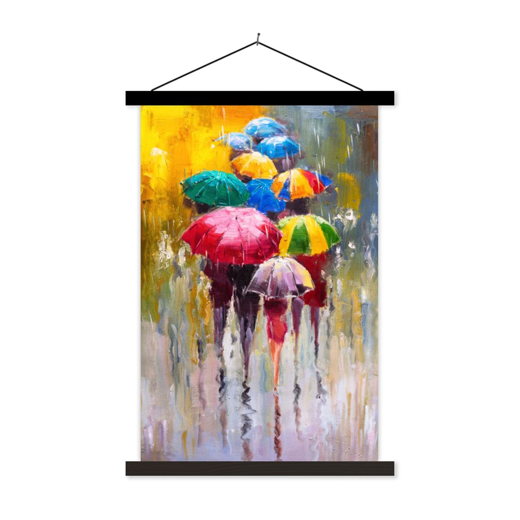 MuchoWow Textilposter Gemälde - Regenschirm - Öl 60x90 cm mit schwarzem Rahmen - Poster Wohnzimmer