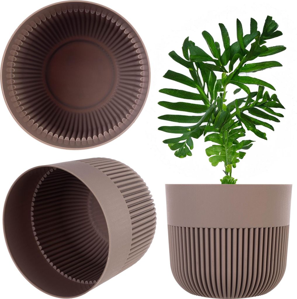 KADAX Blumentopf Ø 17 cm, Blumenübertopf mit gerillter Struktur für Innen- und Außenbereich, Pflanzentopf aus Kunststoff, Übertopf für Zimmer...