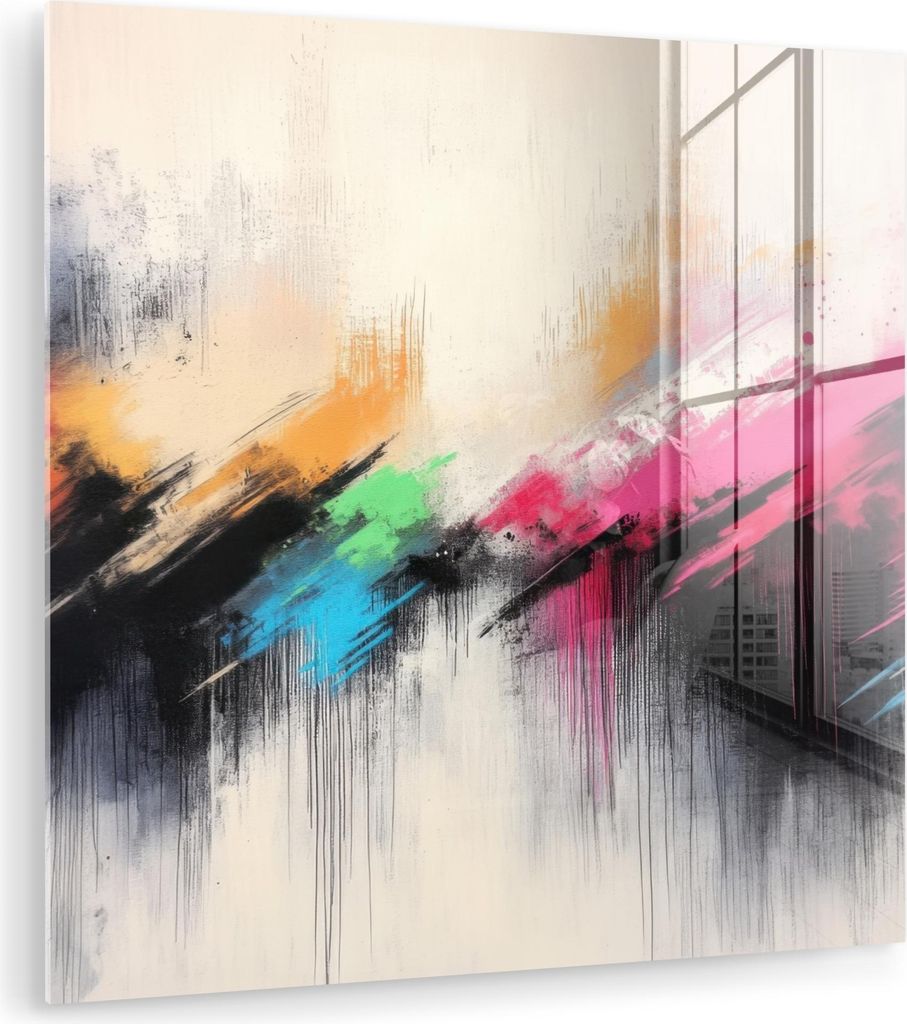 MuchoWow Glasbilder - Bilder auf Wandbild - Foto auf Glas Dynamisch - Abstrakt - Farbenfroh - Schwarz 50x50 cm Wanddekoration aus Glas - Acrylglasb...