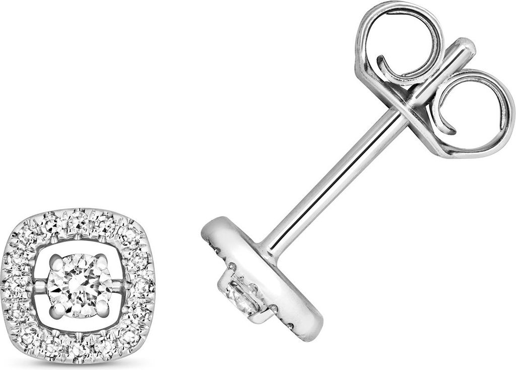 Funkelndes Feuer Elegante 9 Karat (375) Weißgold Diamant Paar Ohrstecker Brillant-Schliff 0.14 Karat H - I1 - 5mm*5mm; TRS20946