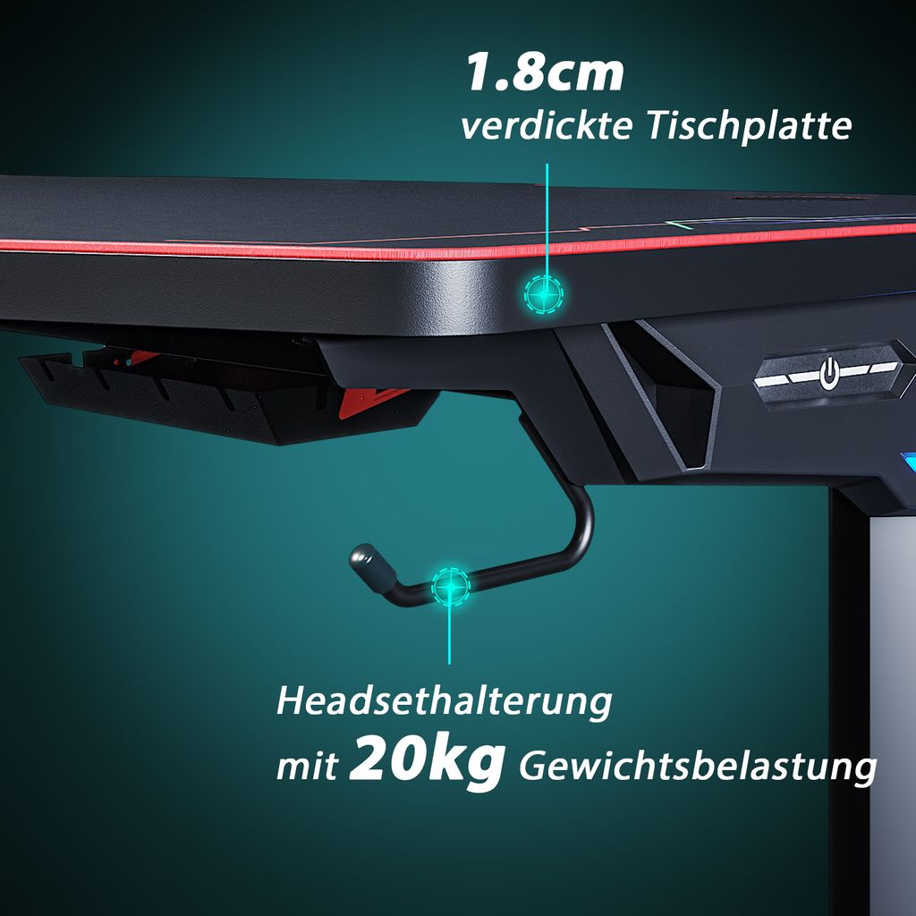SONNI biurko gamingowe 140×75×60 cm z oświetleniem RGB 7 Zdjęcie produktu 7