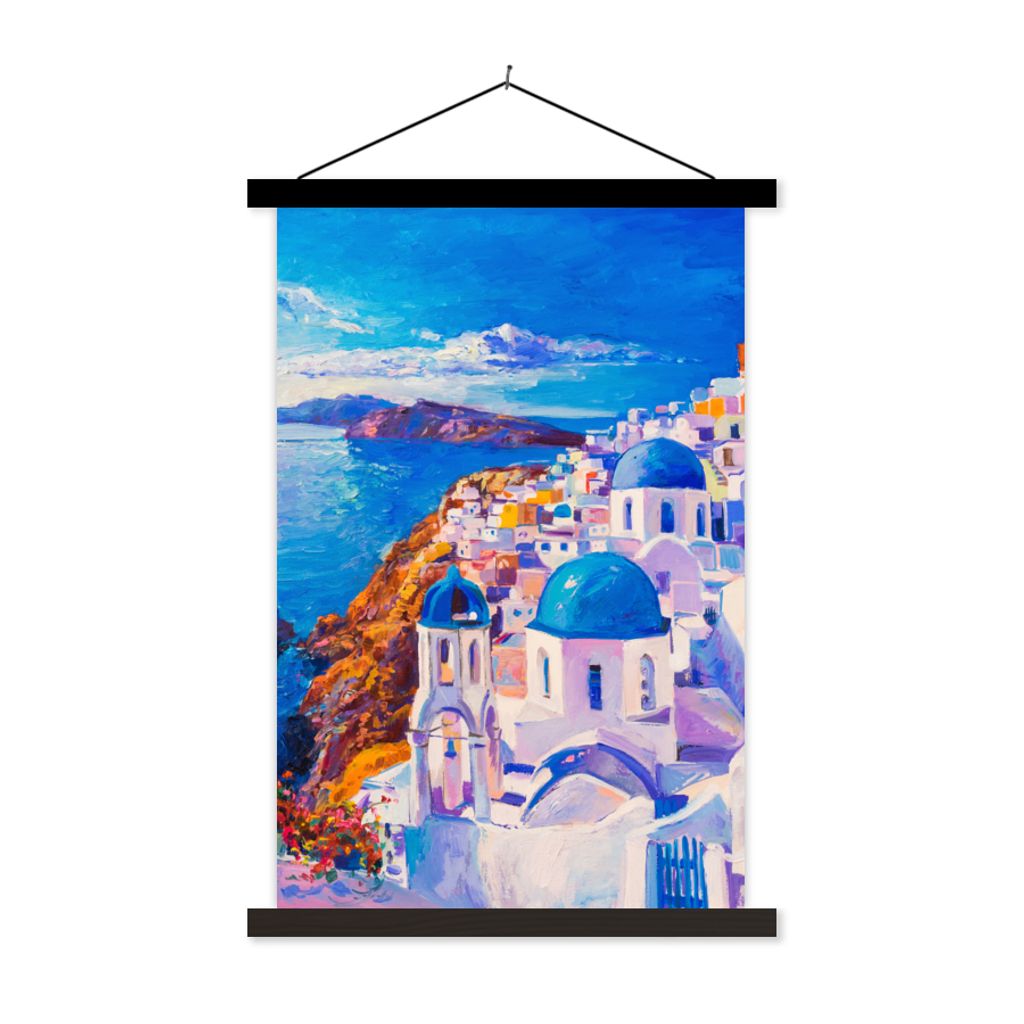 MuchoWow Textilposter Malerei - Griechenland - Wasser - Öl 120x180 cm mit schwarzem Rahmen - Fotos