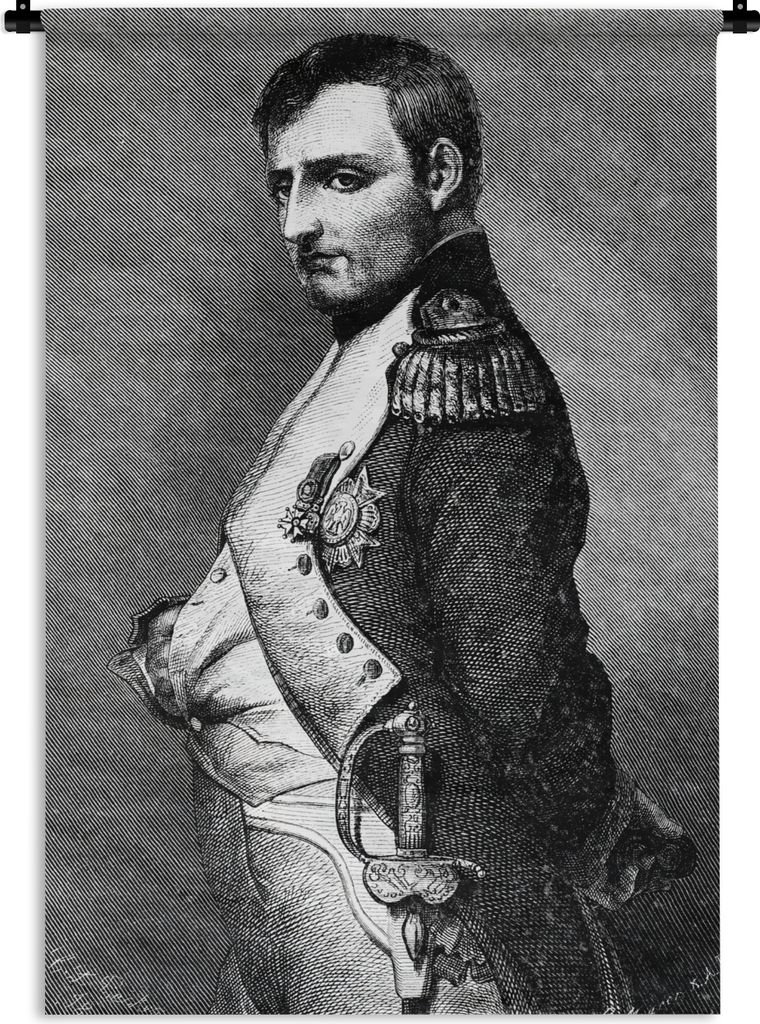 MuchoWow Wandteppich Wandbehang Schwarz-Weiß-Illustration von Napoleon Bonaparte in stolzer Haltung 120x180 cm Tapisserie Dekoration Wandtuch - ...