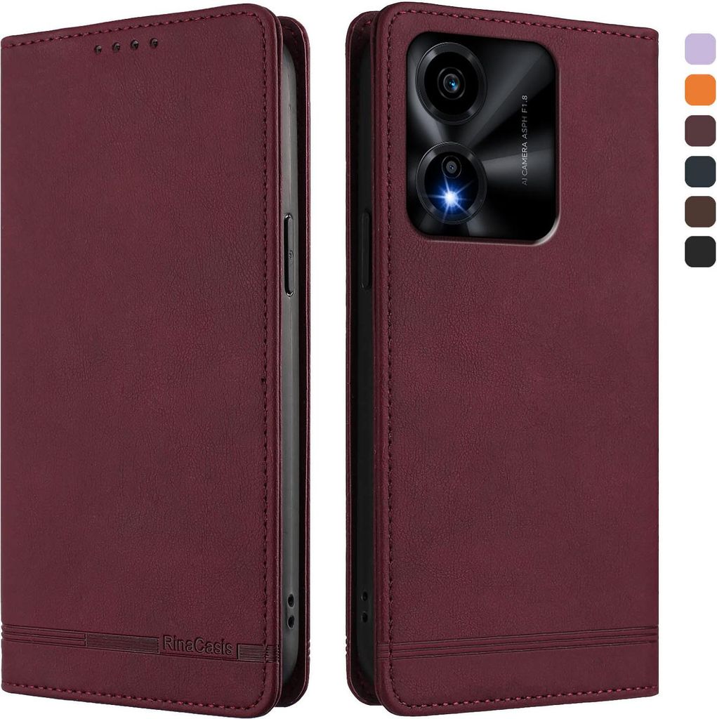 Hülle für Honor X5c/Honor X5c Plus, Retro Kunstleder Ständer Klapphülle mit Kartenfächer und Magnetische Rot