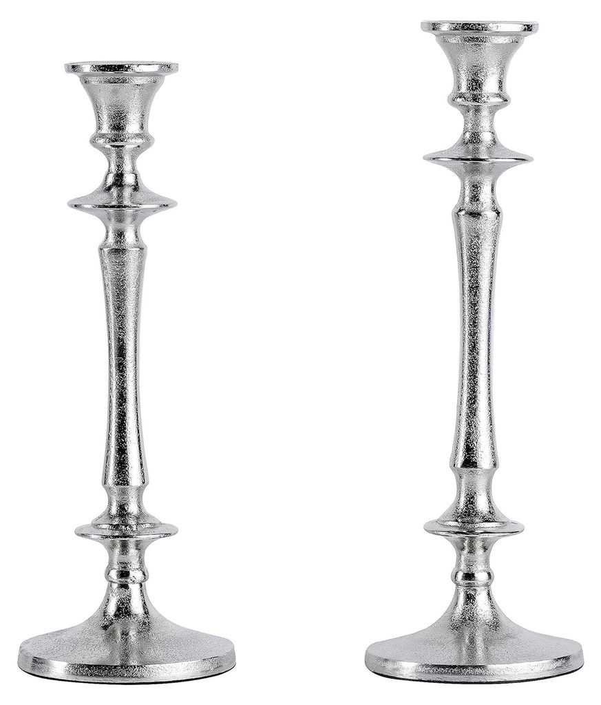 2er Set Kerzenständer Aluminium Silber Deko - Moderne Kerzenleuchter für Stabkerzen - Tischdekoration Hochzeit - Wohnzimmer Dekoration - H 30 und...