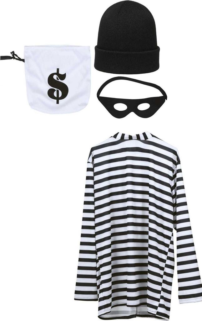 Fiestas Guirca - Dieb-Kostüm-Zubehör für Herren/Damen Uni Set FG505 (Einheitsgröße) (Schwarz/Weiß)