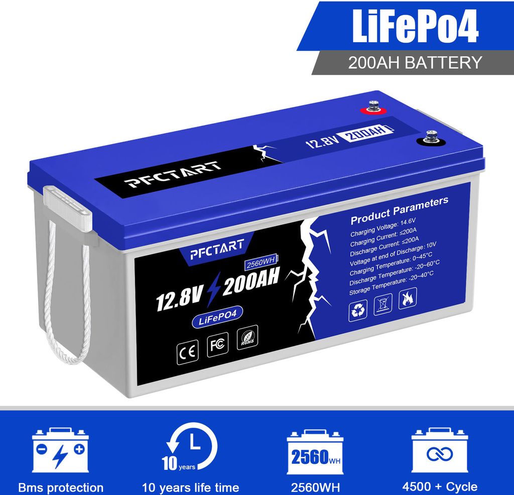 200Ah 12V LiFePO4 baterie lithiová baterie 2560Wh s BMS Obrázek produktu 