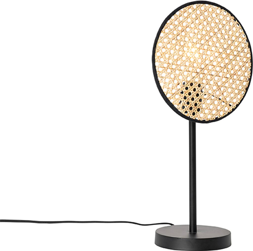 QAZQA - Orientalisch Country Tischlampe schwarz mit Rattan 25 cm - Kata I Wohnzimmer I Schlafzimmer - Rund - LED geeignet E27