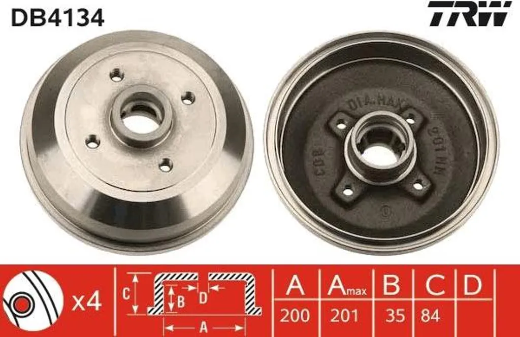 Tambour de frein haute performance TRW DB4134 compatible 90425920