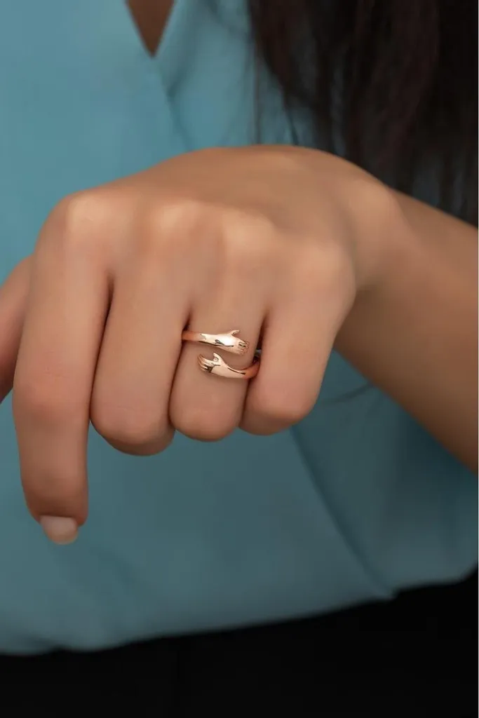 Bague de promesse ajustable argent 925 rose gold Cadeau Symbolique