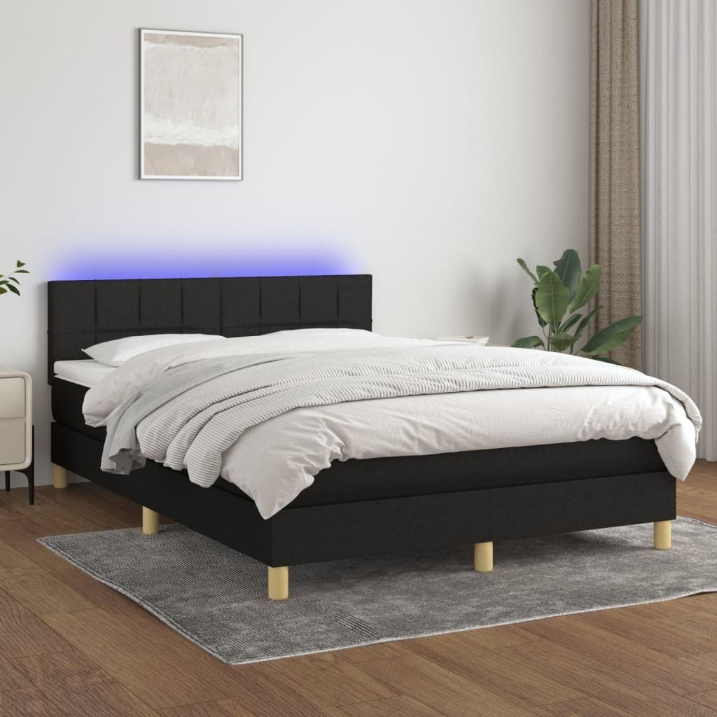 "Rabatt" Boxspringbett mit Matratze - 2 Personen - Strapazierfähiger Stoff - & LED Schwarz 140x190 cm Stoff - Klassische Betten CC5942