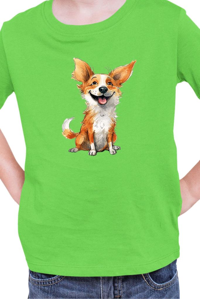 Kinder T-Shirt Funny Dogs Breeds Corgi Dog Breed, 12-13 Jahr - 152 / Lime