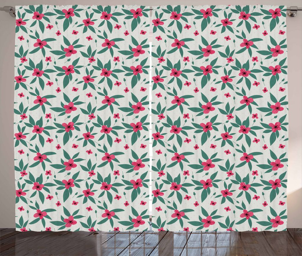 ABAKUHAUS Blume Rustikaler Gardine, Laub und Doodle Petals, Schlafzimmer Kräuselband Vorhang mit Schlaufen und Haken, 280 x 175 cm, Pale Grau Sea ...