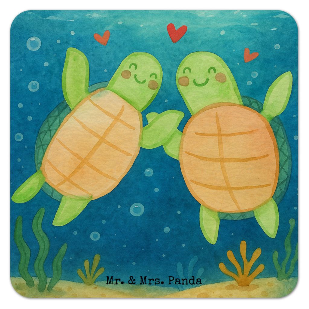 Mr. & Mrs. Panda Tassenuntersetzer Schildkröten Paar Design 50er Set - Weiß - Geschenk, für Frauen, Freund, Valentinstag, gläseruntersetzer, Fl...
