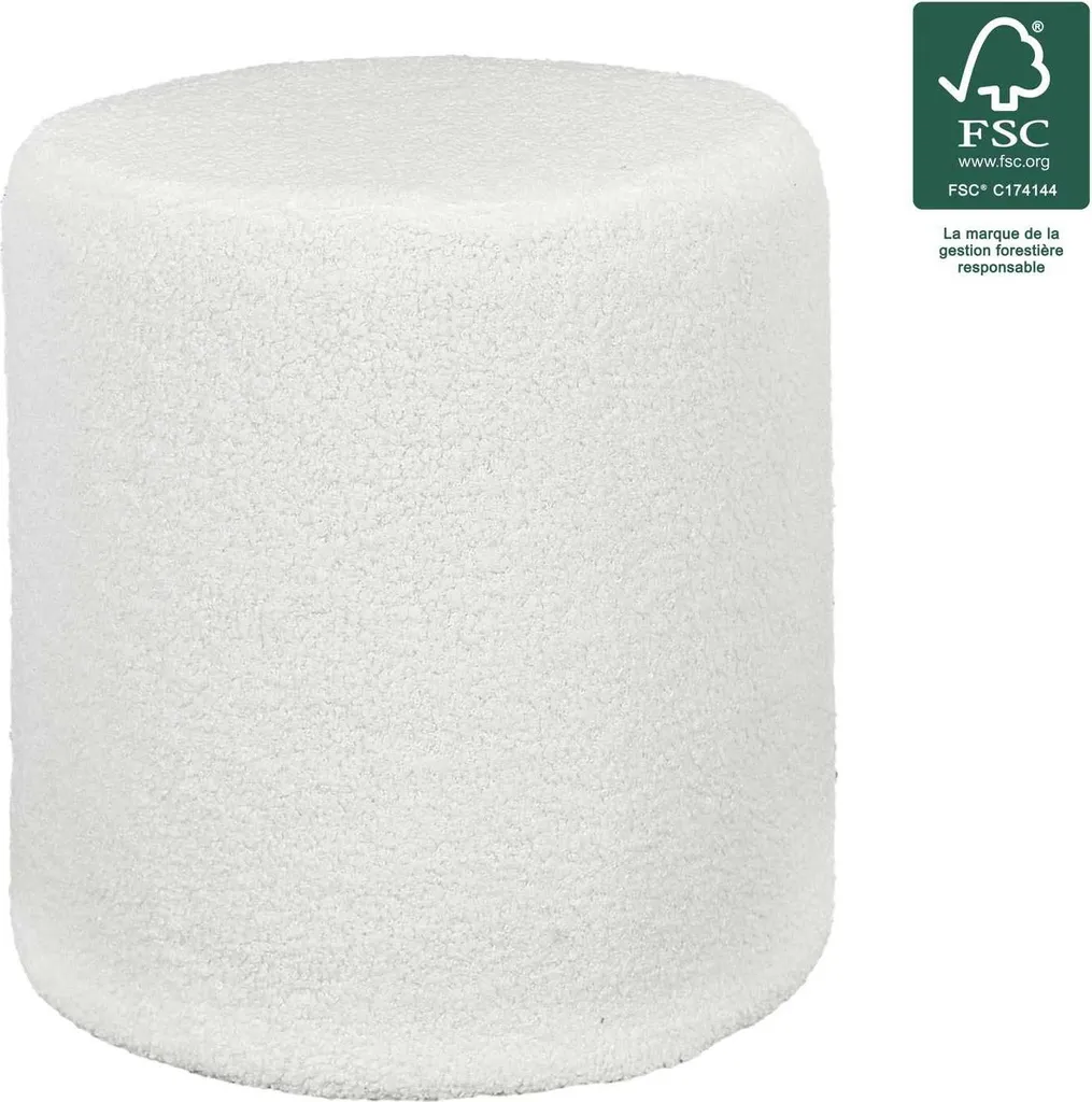 HowHomely Pouf en tissu bouclé blanc 35 cm rond - Assise d'appoint chic