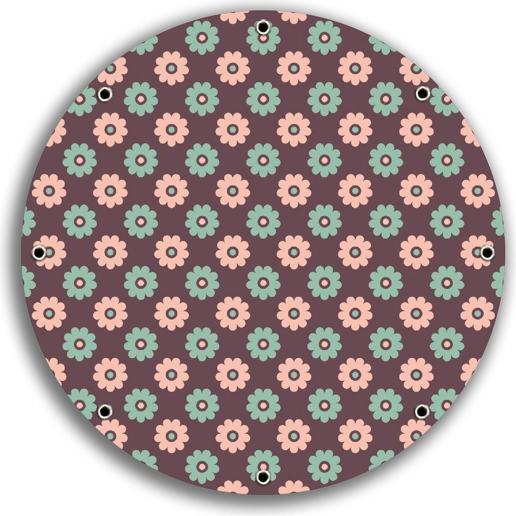 Wallario rundes Outdoor-Poster für Garten oder Balkon, Motiv Muster mit grünen und rosa-farbenen Blüten, 30 cm Durchmesser