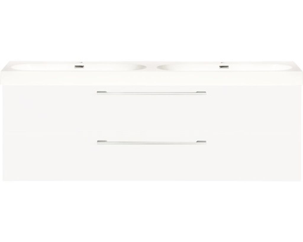 Doppelwaschbecken mit Unterschrank Differnz SOMERO BxHxT 120x57x38 cm Frontfarbe weiss hochglanz 36.104.88