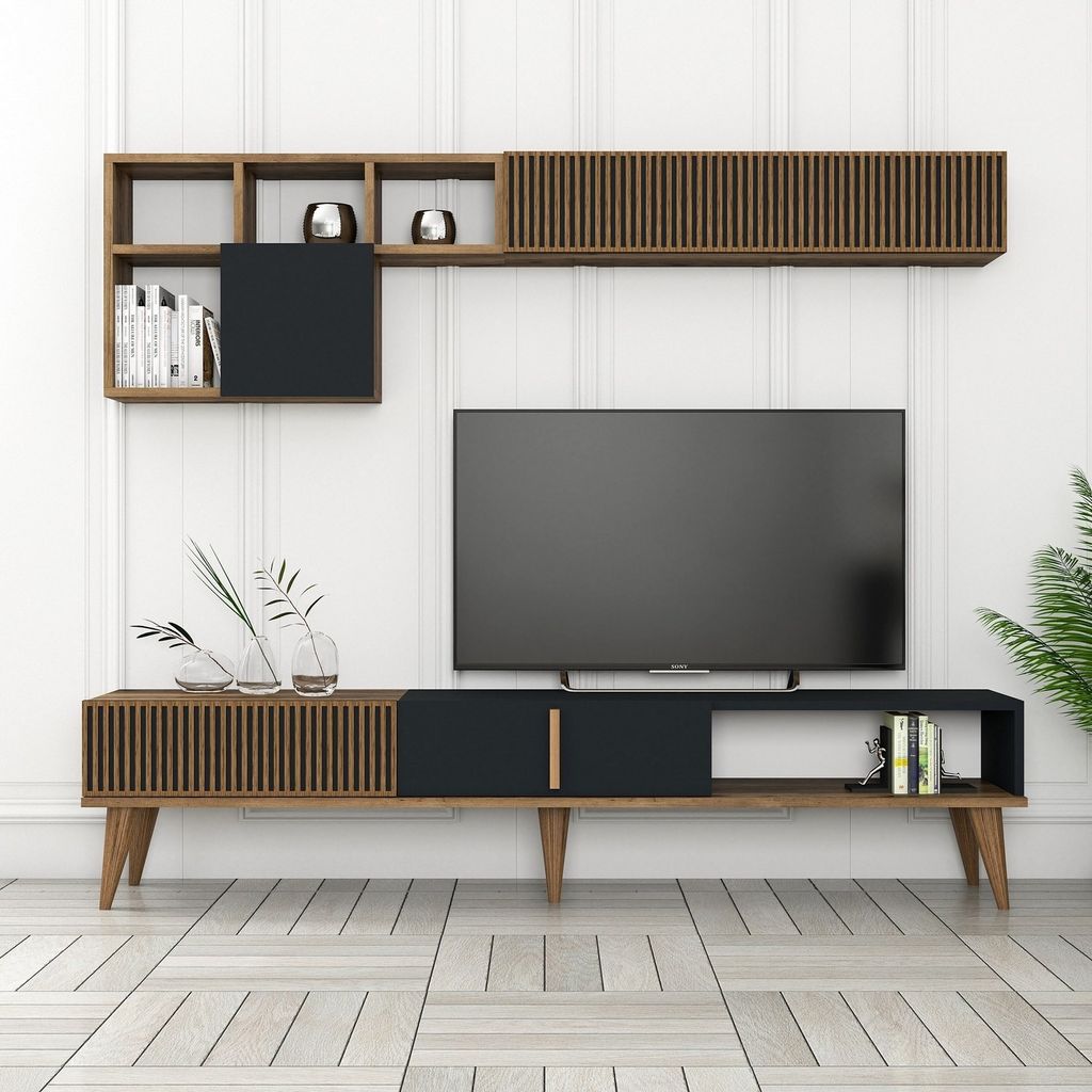 Skye Decor, Milan TV - Walnut, Anthracite, TV-Schränke, Nussbaum, 180 x 40 x 35 cm