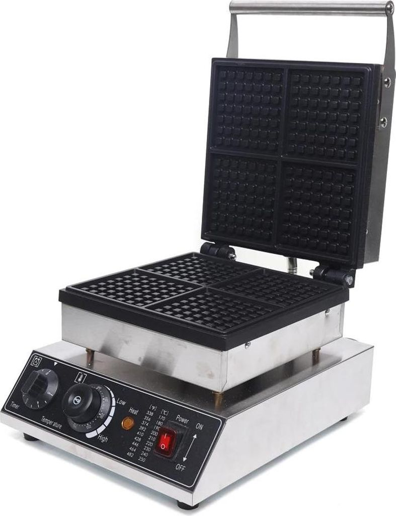 Waffeleisen - Profi - 4 Formen - Quadratisch - Antihaft - 1750 W - 220 V - Druckguss-Aluminium - Silber