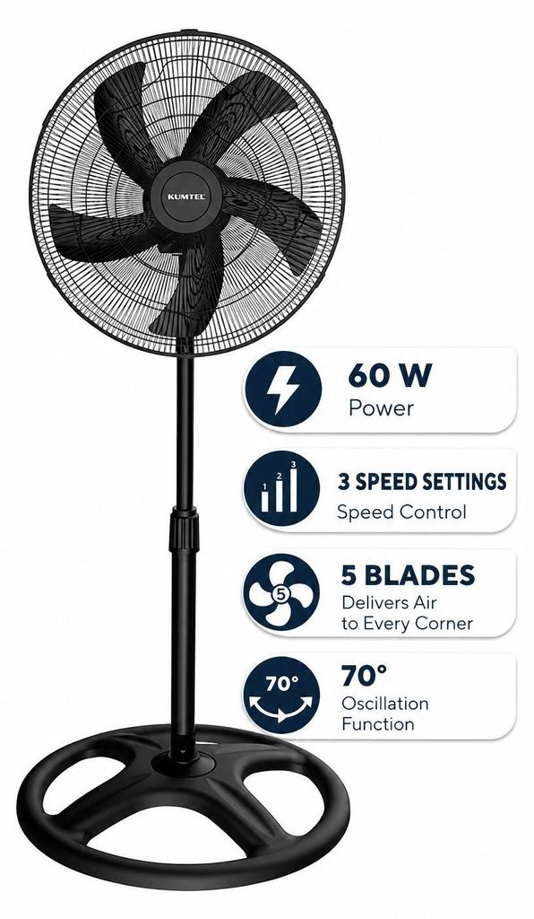 Opviq, Kumtel KTF-345, Standventilator, Schwarz,100% ABS, Produktbild 