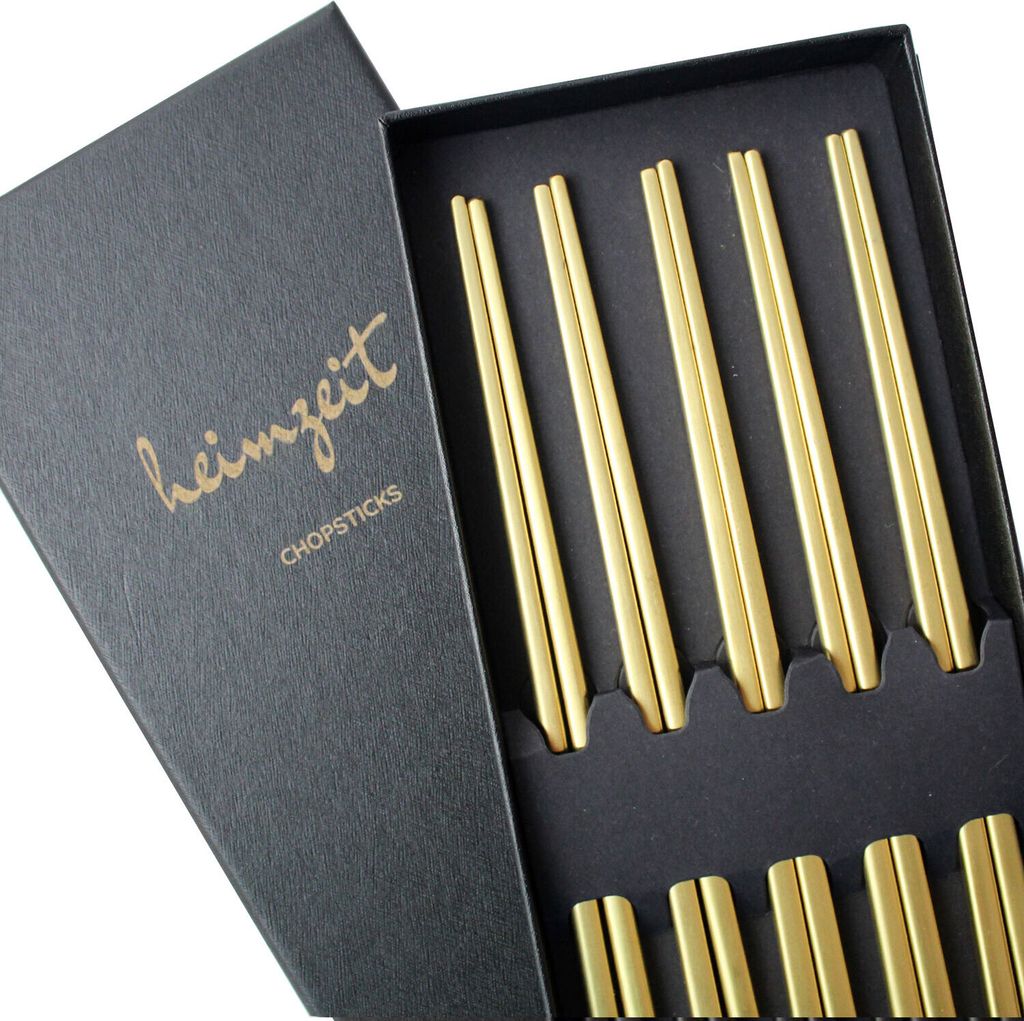 5 Paar Essstäbchen Gold Edelstahl Chopsticks Sushi Stäbchen Produktbild 