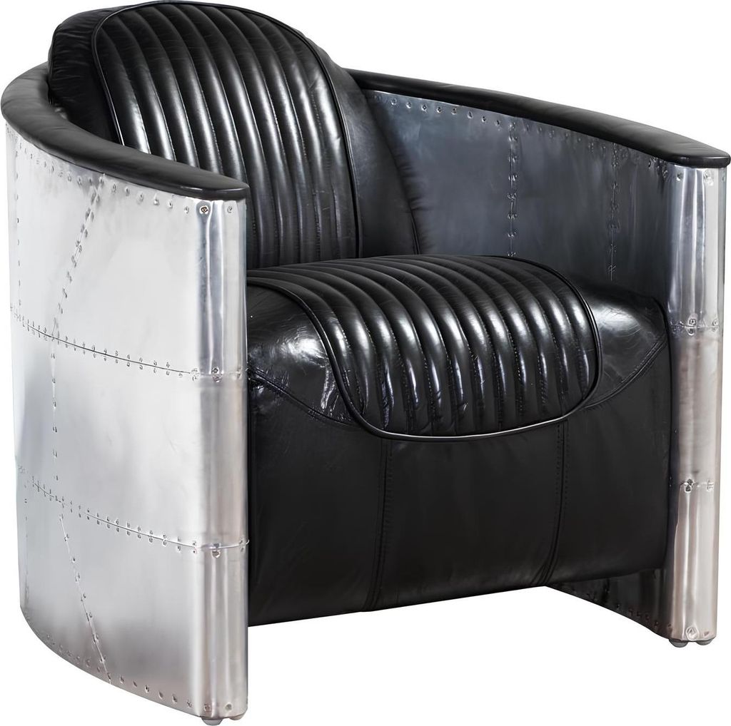 Aviator Sofa Sessel Couch club Vintage Aluminium Flugzeug Retro Echtleder Lounge