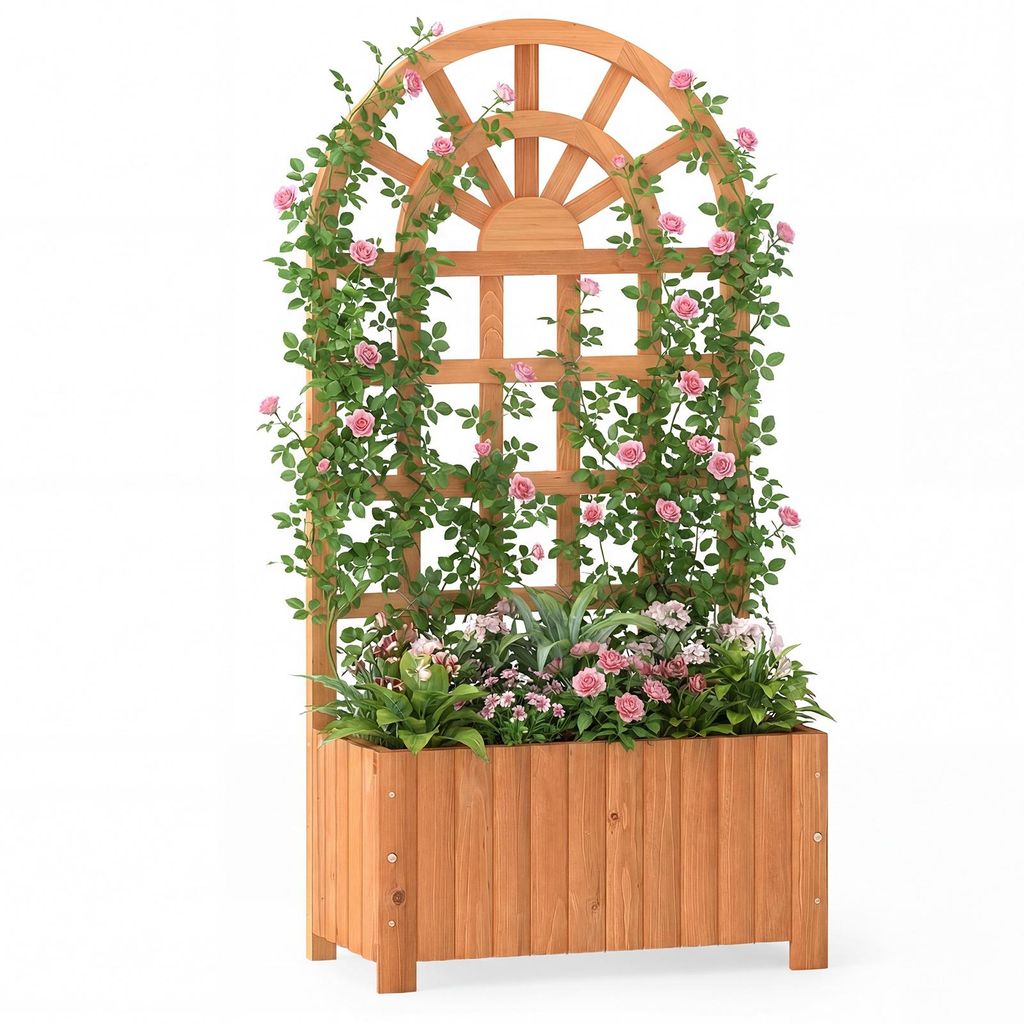 Jardinière COSTWAY avec treillis, jardinière d'extérieur Image du produit 