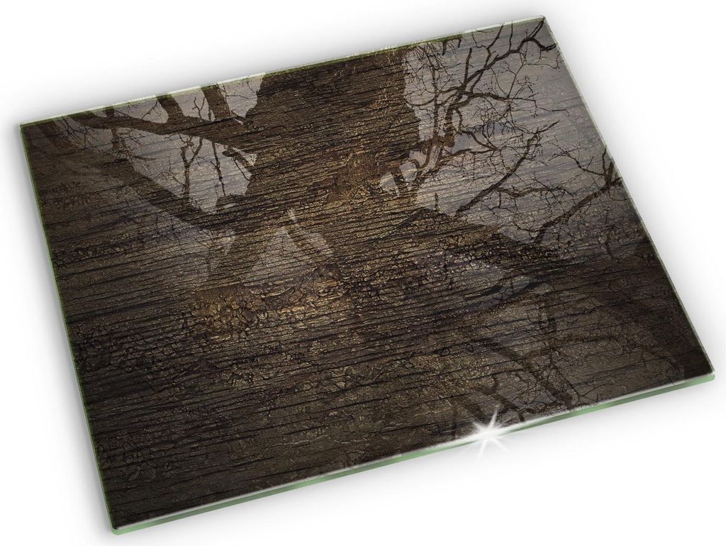 Glasplatte für Grabkerzen Gummifüße Glas Motiv - 52x40 cm - Holzstruktur
