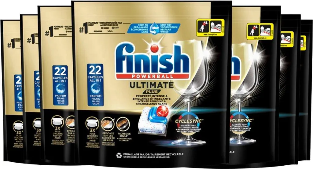 Capsules Finish Ultimate+ 154 Lavages - Vaisselle Propre sans Prélavage
