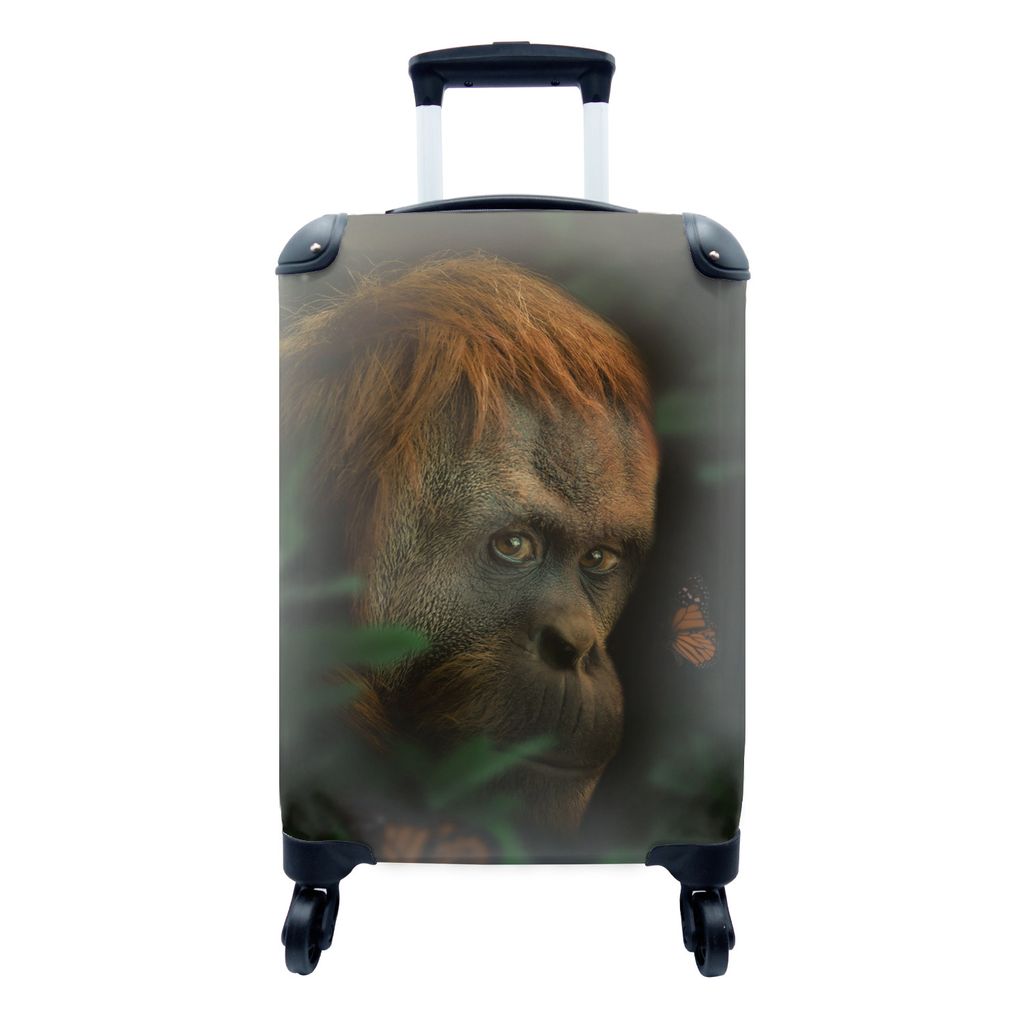 MuchoWow Koffer Handgepäck Trolley Rollkoffer Kleine Reisekoffer mit 4 Rollen - Dschungel - Affe - Schmetterling - Cabin Size < 55x40x23 cm & 55...