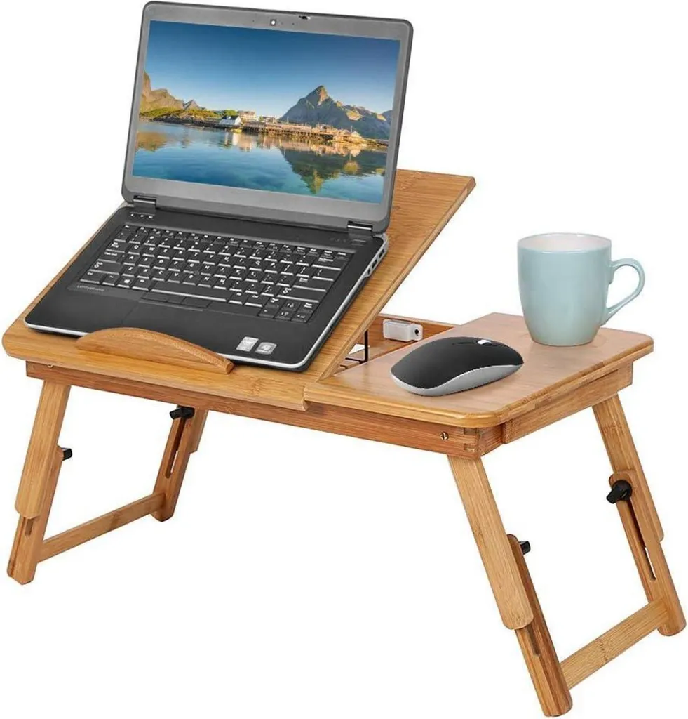 Tavolino Vassoio da Letto per Colazione e Laptop in Legno di Bambù