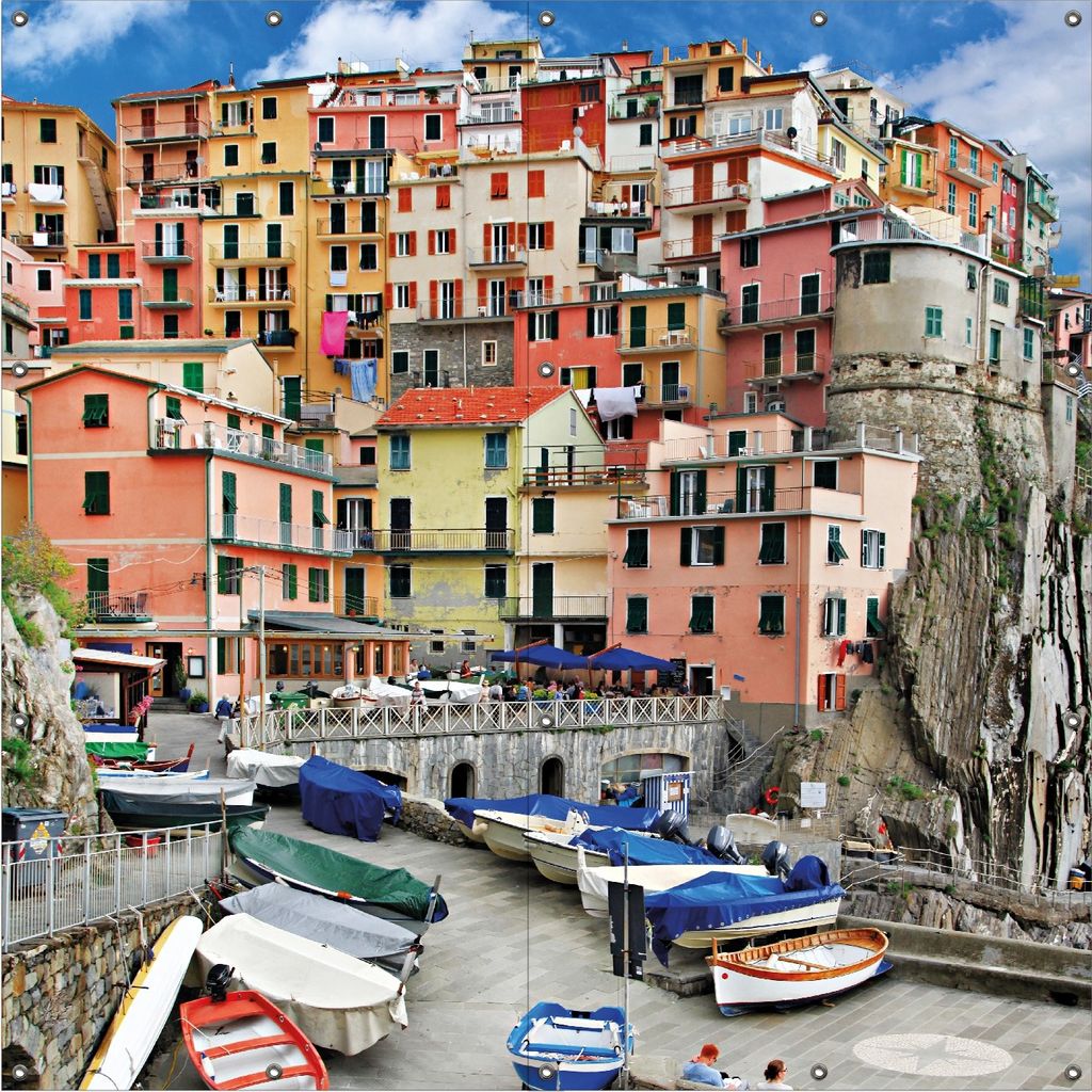 Wallario Outdoor-Poster für Garten oder Balkon, Motiv Bunter Hafen in Italien, in ca. 180 x 180 cm