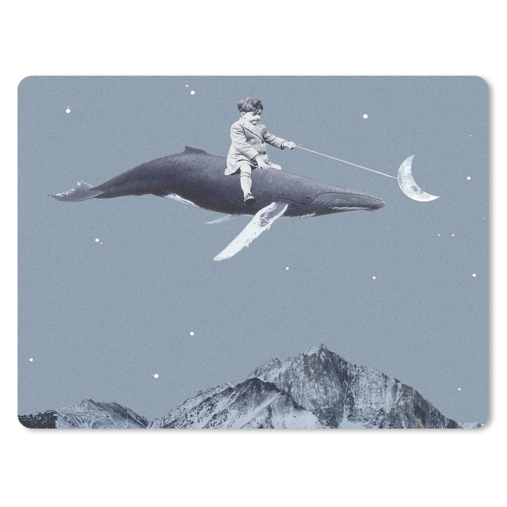 MuchoWow Mauspad Mousepad Weltraum - Junge - Mond - Wal 23x19 cm - Mousepads - Maus Mat - Pad - Mausunterlage - Schreibtischunterlage - Mauspad