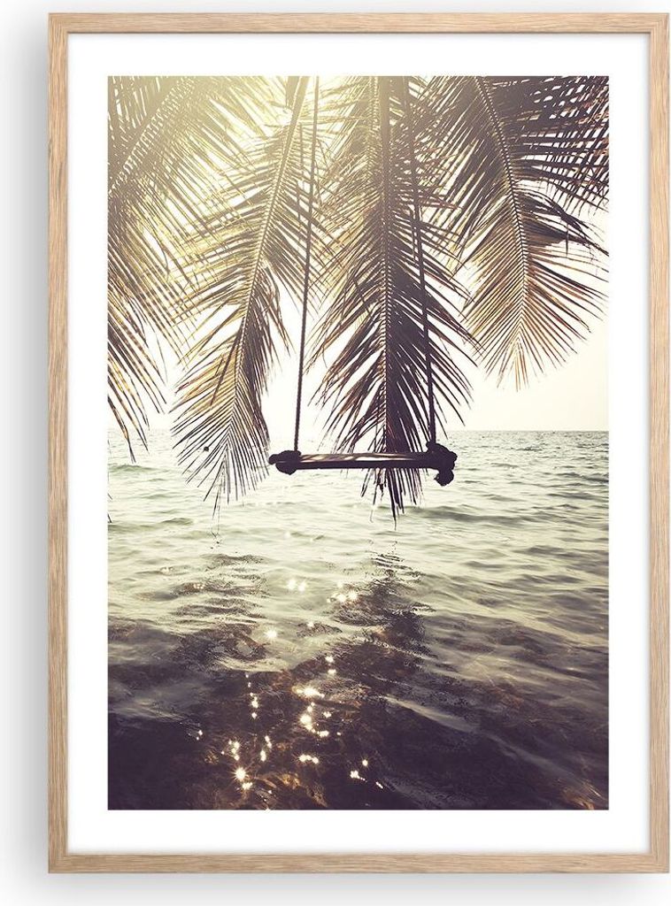 Gerahmtes Poster - Rahmen in heller Eiche - Meer Palme Wasser - 50x70 cm - Wand Bild - Wanddeko - Wandbilder - Wandposter - Bilderrahmen - Bilder -...