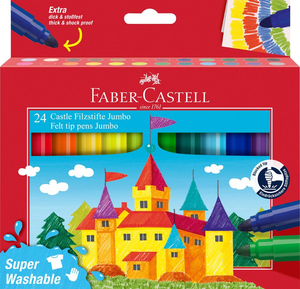 FABER-CASTELL Fasermaler JUMBO Superwashable 24er Etui Produktbild 