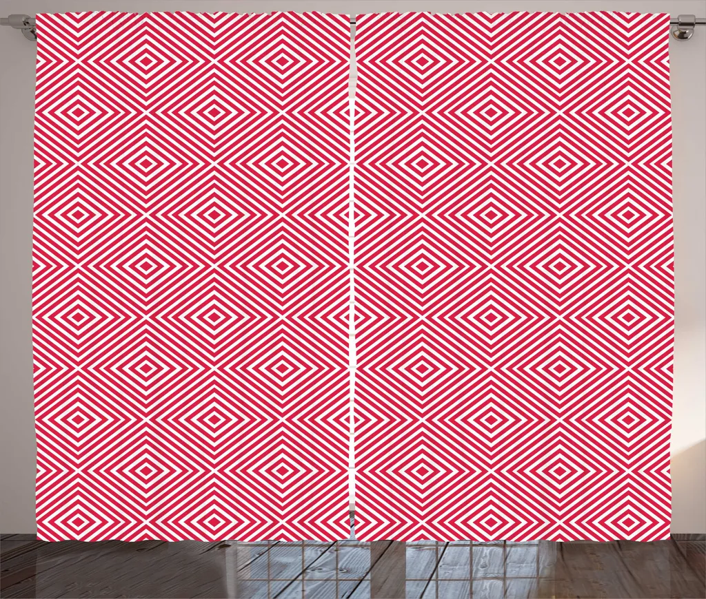 Rideau Design Psychédélique en Losanges Rustique, Rose et Blanc 280cm